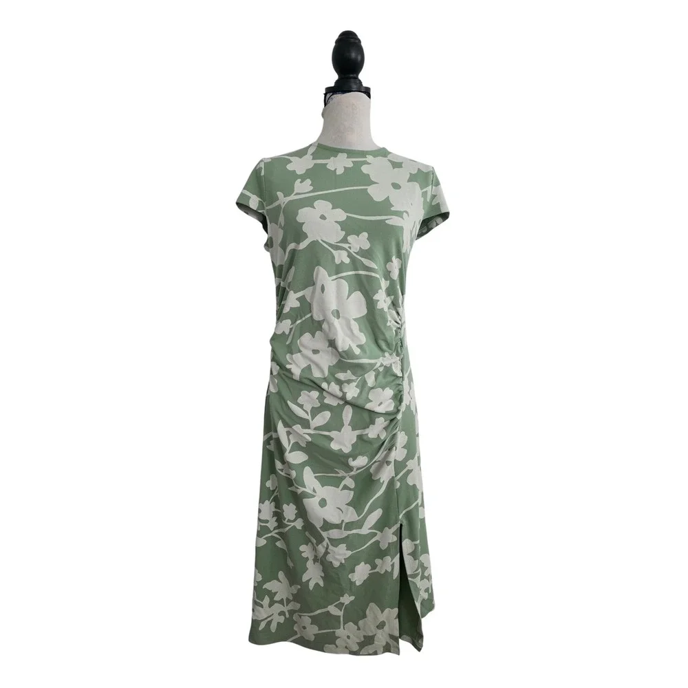 The Drop itsmekellieb Sage Green Floral Ruched Midi Dress Large Side Slit Slit